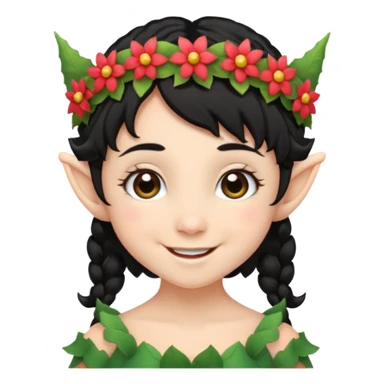 tiny Elf with Flower Crown, curley hair black sticker