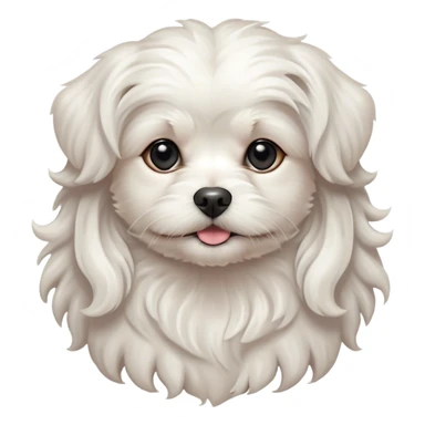 Cinematic Noble Wavy-Haired Maltese Dog Portrait Emoji, Poised and regal, with a delicate, compact build and a pristine, wavy-haired white coat that cascades in gentle curls, deep-set soulful dark eyes, Simplified yet sharp and sophisticated features, highly detailed, glowing with a soft, dignified glow, high shine, intelligent and gentle, stylized with an air of refinement, focused and attentive, soft glowing outline, capturing the essence of a watchful and graceful companion, so majestic it feels as though it could prance out of the screen with effortless authority! sticker