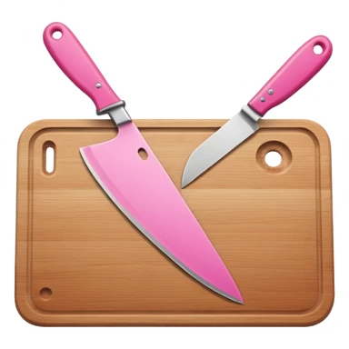 a cutting board with pink knife sticker