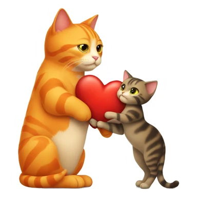 Orange cat hugs red big  heart sticker