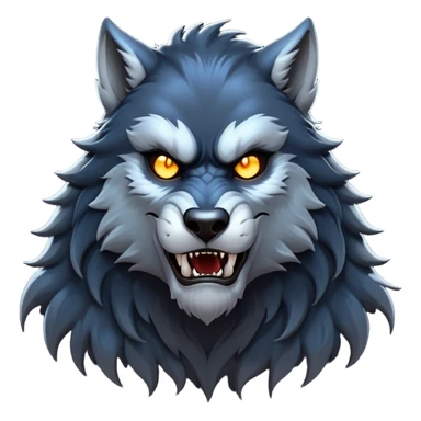 cinematic-noble-fierce-werewolf-portrait-emoji, poised-and-imposing, with a tall, slender, muscular frame, fur rippling in shades of midnight black and silver, eyes glowing with an intense, primal ferocity, reflecting the untamed power of the wild moonlit night; rendered with realism sticker