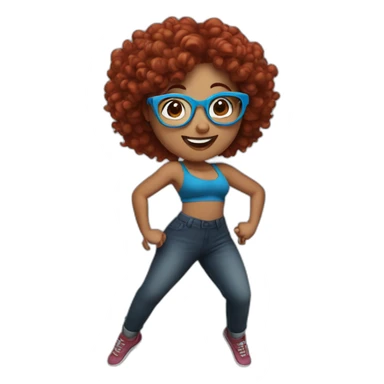 a-curvy-girl-with-dark-red-curly-hair-and-blue-glasses dancing sticker
