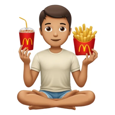 man in lotus pose eating McDonalds burger and fries sticker