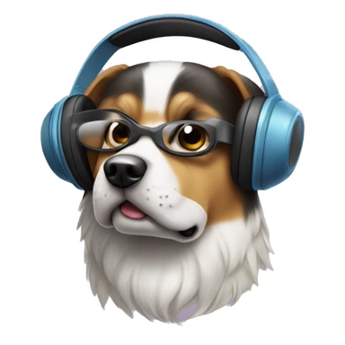 Chien avec un casque de musique sur la tête avec des lunette et des cœurs comme yeux  sticker