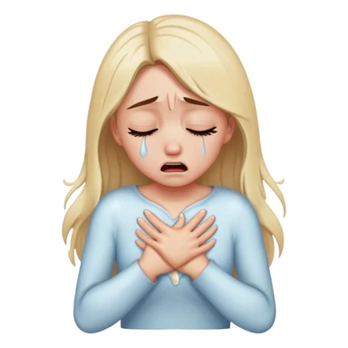a girl crying in pain holding her chest, heartbreak, tears streaming down face sticker