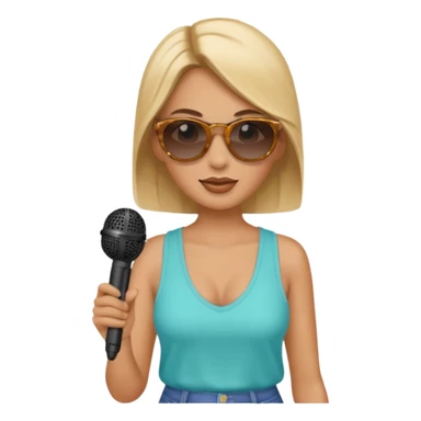 woman with summer clothes and sun glasses holding microphone sticker