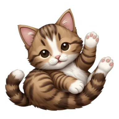 dark brown tabby and white kitten with his eyes closed whilst in funny positions stretched out and  upside down sticker