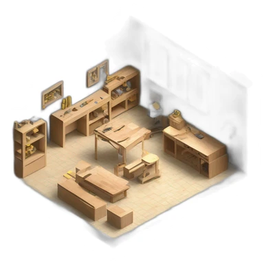 isometric transparent solid outline border containing indoor creative factory woodshop metalshop people active working cnc laser tools simple brutalist industrial makerspace concrete #edc31b  sticker