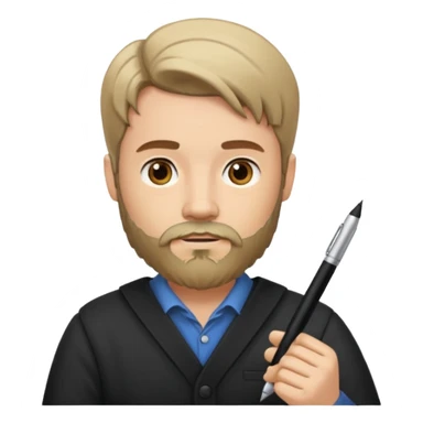 un escritor con barba y cabello medio largo raya en medio, escribiendo sticker
