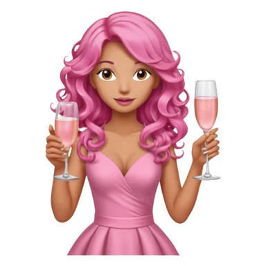 One lady with long pink curled hair and tan skin holding a glass of  pink champagne in each hand sticker
