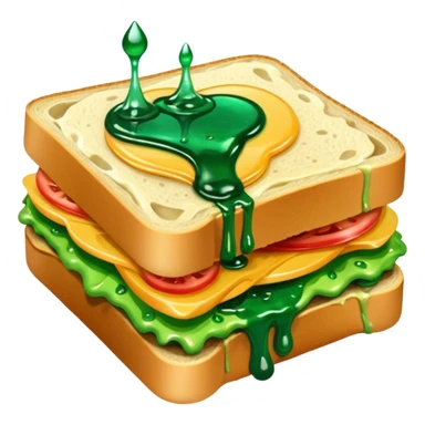 A sandwich with green goop syrup on top sticker