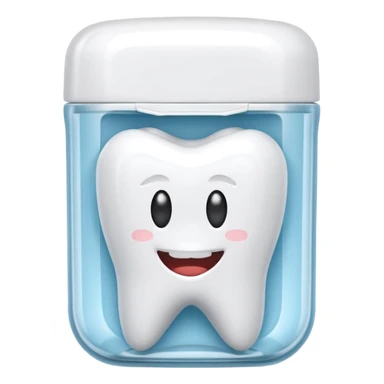 A small plastic container with the phrase  "dental floss" on it sticker