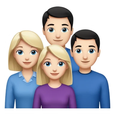 Blond woman with blue eyes on left. And a Man with black hair and grey eyecolor in the middle. And a blank woman with brown hair and grey eyes on the right. Happy together sticker