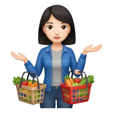 dark haired lady grocery shopping sticker