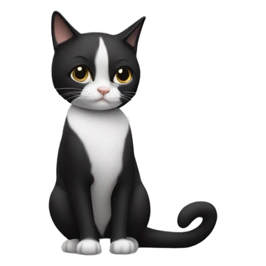 A tuxedo cat with a mostly black coat has a white patch from her bottom lip down her belly. She has a small black splotch on her chin and a tiny white mustache under her black nose. sticker