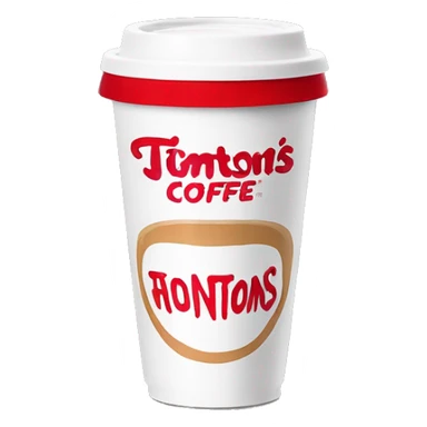 “Red Tim Hortons coffee cup with large white ‘Tim Hortons’ logo in script, black plastic lid, and a simple, clean design.” sticker