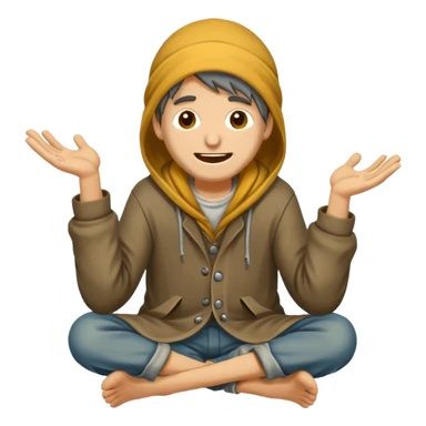 beggar who is also a homeless person poor with damaged clothing but happy face sticker