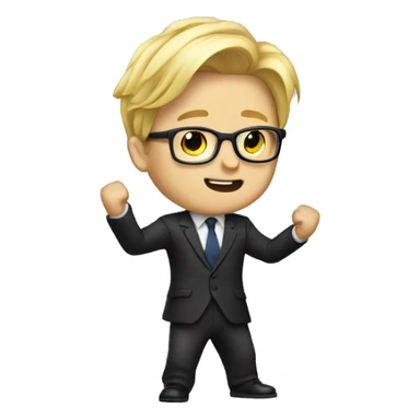 Nerdy boy with blonde hair dancing in a suit sticker
