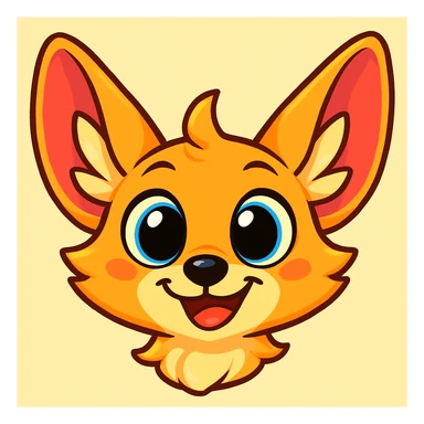 Make the fennec fox head even more cartoonish with exaggerated large eyes and ears, use brighter colors, and give it a playful expression. Maintain a style suitable for editing and cartoonish illustration. sticker