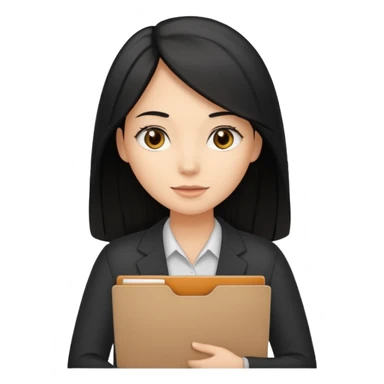 a light tan woman with long black hair past mid-back, round brown eyes and manila folder in her hands sticker