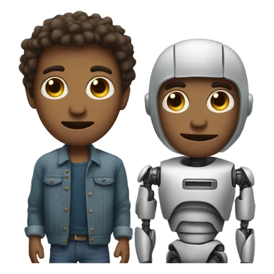 a guy with two faces, one half is a robot and the other is a normal face sticker