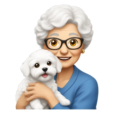 grandma holding a white maltipoo puppy sticker