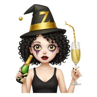 Black side party curly head girl zombie pale skin black crop top no ha sticker