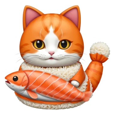 cat wearing a piece of nigiri sushi costume sticker