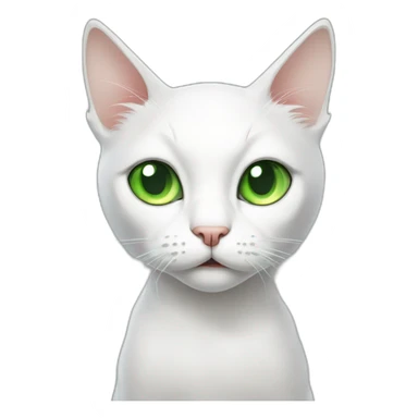 A skinny white cat with green eyes looking confused and meowing sticker