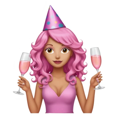 One lady with long pink curled hair and tan skin holding a glass of  pink champagne in each hand sticker