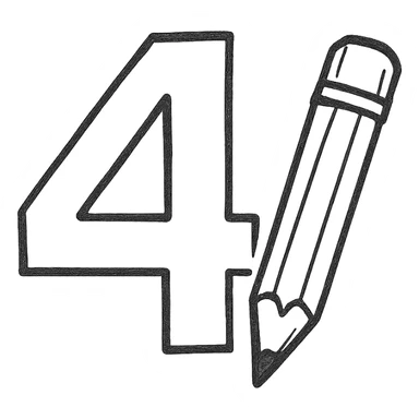 Minimalistic number 4 drawn with a pencil, one color, Pantone 186 sticker