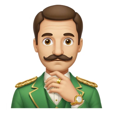 italian man Luigi Mangione with mustache wearing a large gold wedding band sticker