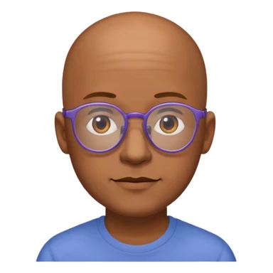 expressive Twitch emote of a cartoon-style character in an emoji-like art style. Bright colors, outlined, transparent background. Use the following face: male person in their early 30s, brown skin, bald, with glasses and a gentle face. sticker