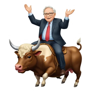 happy Warren Buffet riding bull sticker