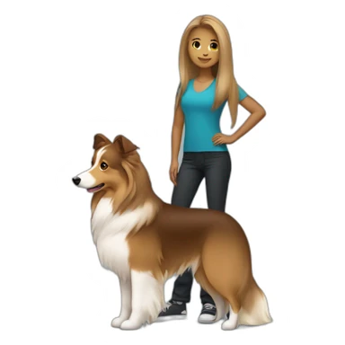 yong woman with light-broun straight hair holds a sable sheltie sticker