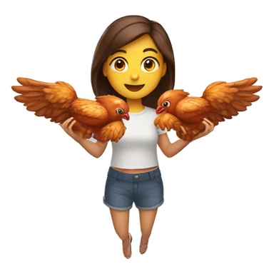 a girl flying with two bbq chicken wings on her back and holding two bbq chicken wings on her hand sticker