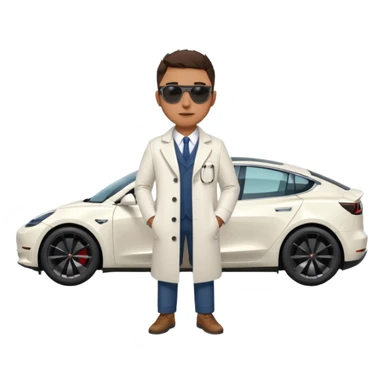 White tesla model 3 with a cool physician with sunglasses next to it sticker