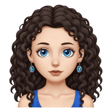 white girl, dark brown long slightly curly hair , skinni but with big breast , septum piercing on nose, beautiful dark gray-blue eyes, sticker