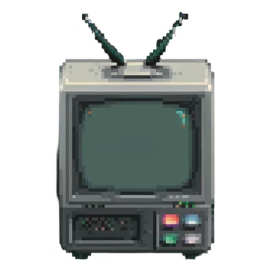 Pixelated old CRT television with knobs and antenna sticker