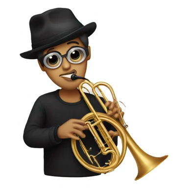 trombone player with black hat and eye glassed sticker