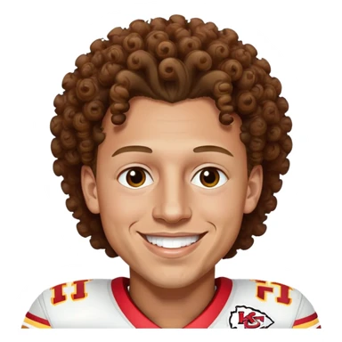 Patrick Mahomes, Kansas City Chiefs quarterback with curly hair, smiling sticker
