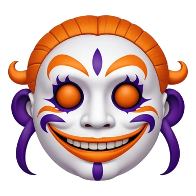 Perfectly round Juggalo smiley face with elaborate but symmetrical lined face paint that is orange bordered by dark purple sticker