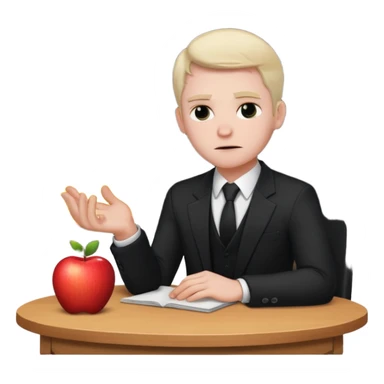 a man sits sadly at a table, a house burning with lots of smoke behind him, apple style emoji sticker