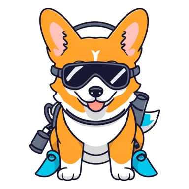 Corgie scuba diving sticker
