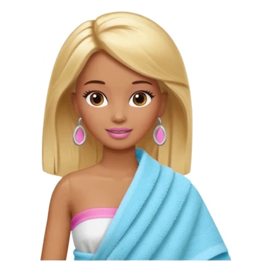 Brown skin blonde hair Barbie with face wash on and hair in towel sticker
