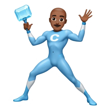 Frozone character in retro stickers style, dynamic pose, icy effects, bold outlines, vibrant colors he says "c'est carré dans l'axe" sticker