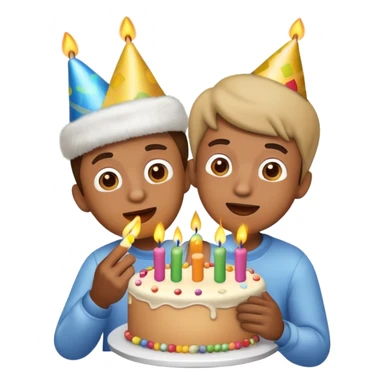 emoji guy with birthday hat on while blowing candles on cake sticker