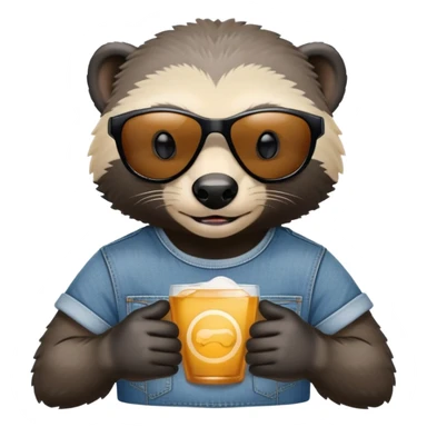 friendly anthropomorphised honey badger in jeans and a t-shirt, wearing sunglasses, head and shoulders view sticker