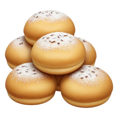 Cinematic Realistic Fritule Dessert Emoji, featuring small, fluffy dough balls dusted with powdered sugar rendered with delicate textures and warm, inviting lighting. sticker