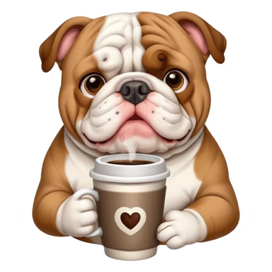 cute English bulldog holding a cup of coffee sticker